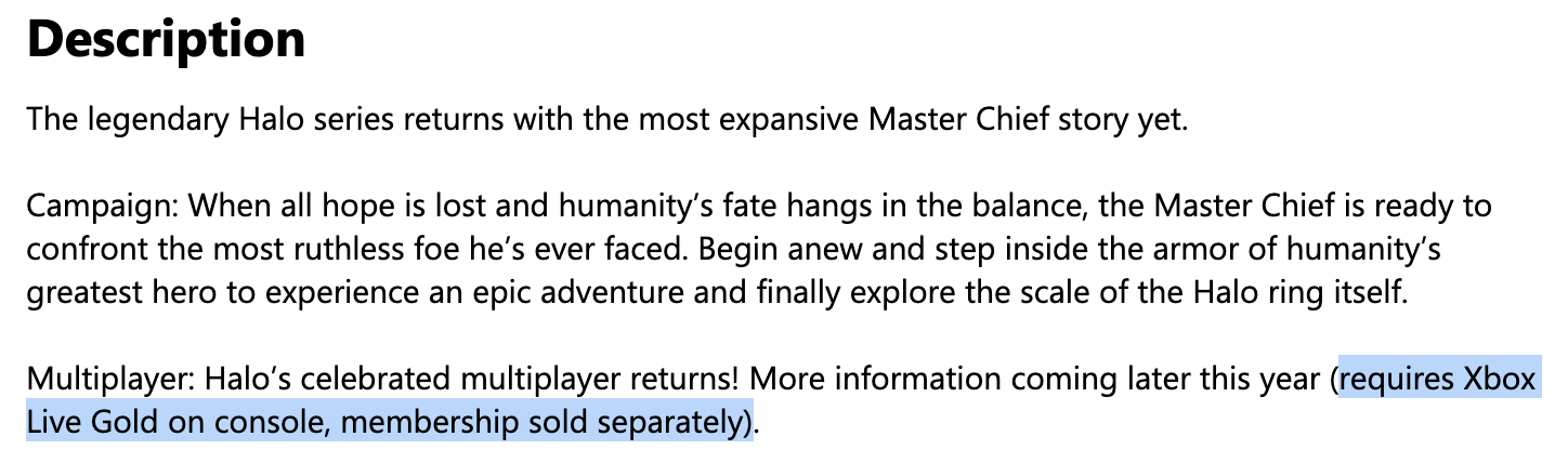 Halo Infinite Store Listing Multiplayer Xbox Live Gold Required