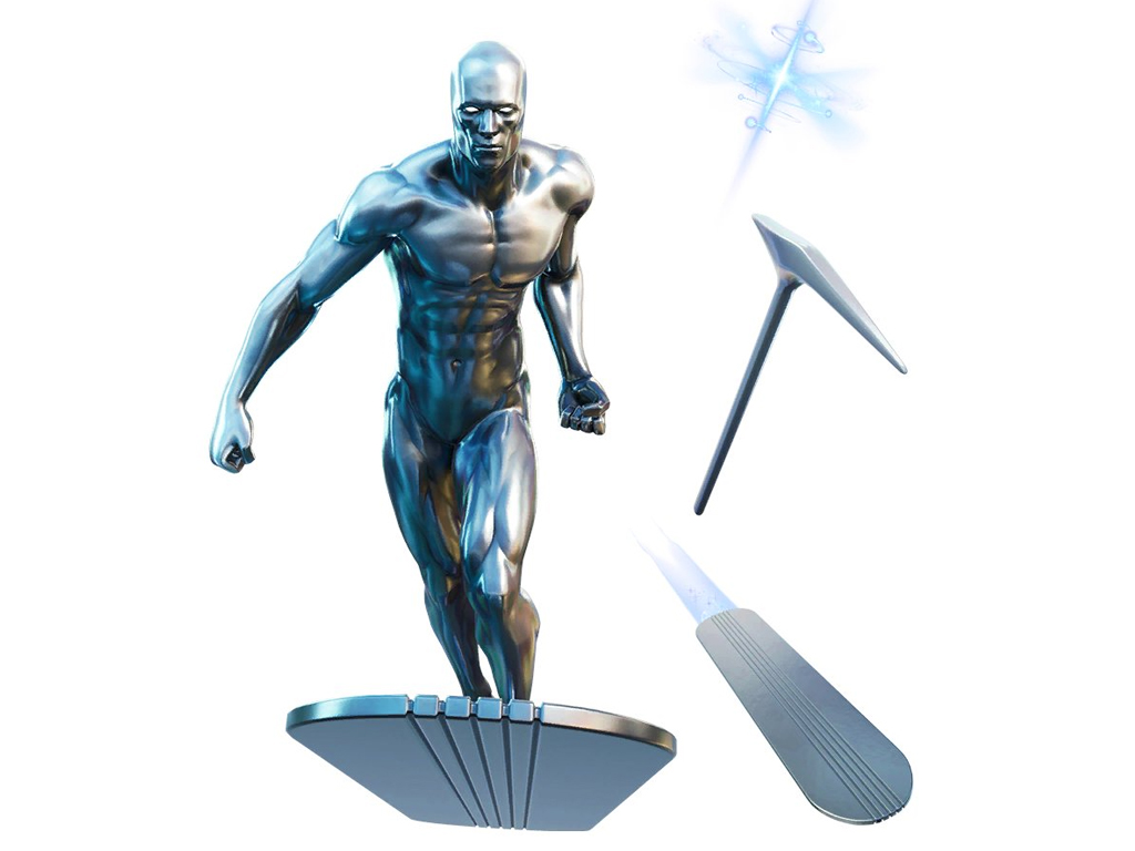 Silver Surfer in Fortnite video game on Xbox One consoles.