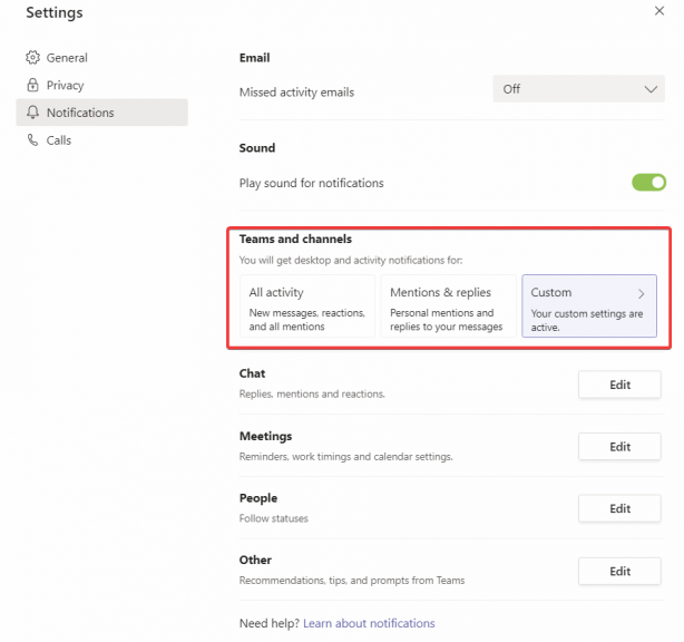 Microsoft Teams Notification Settings