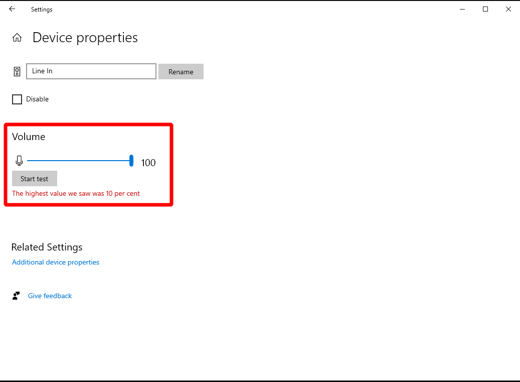 Screenshot of input sound settings in Windows 10