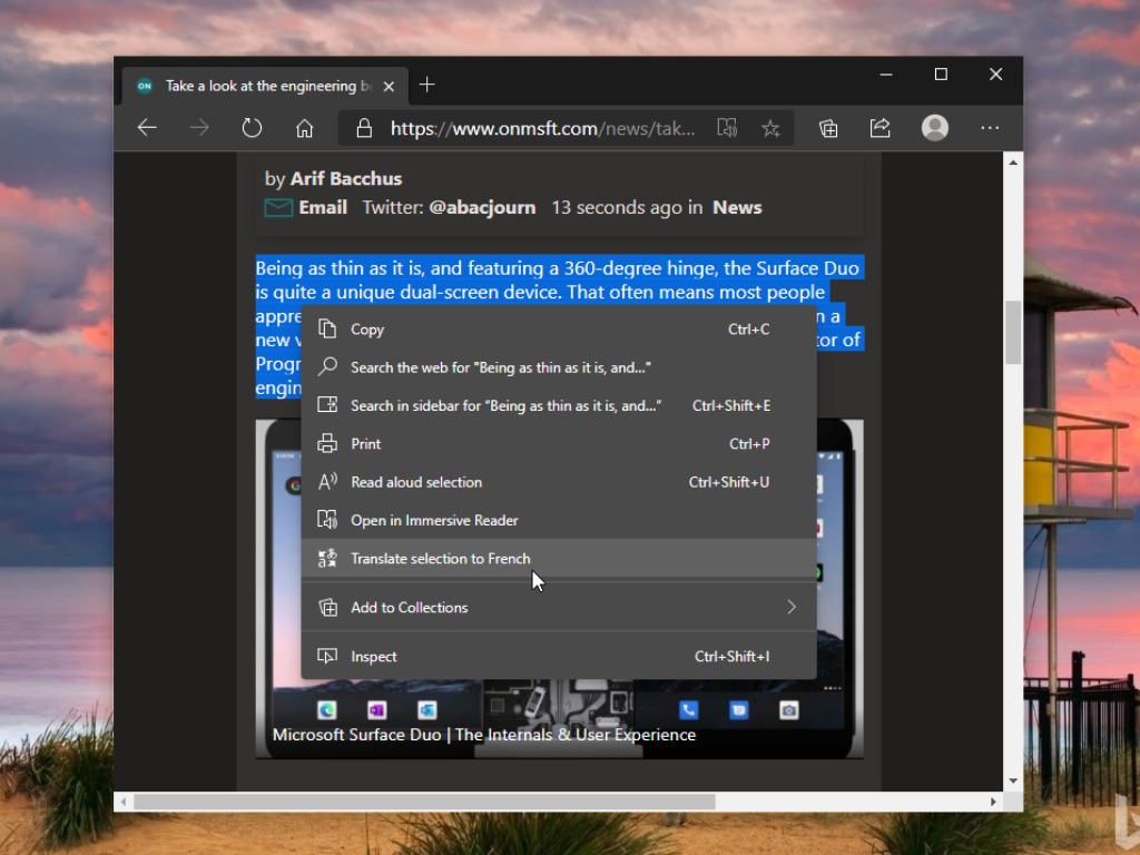 How To Translate Page Or Section Of Page In Microsoft Edge