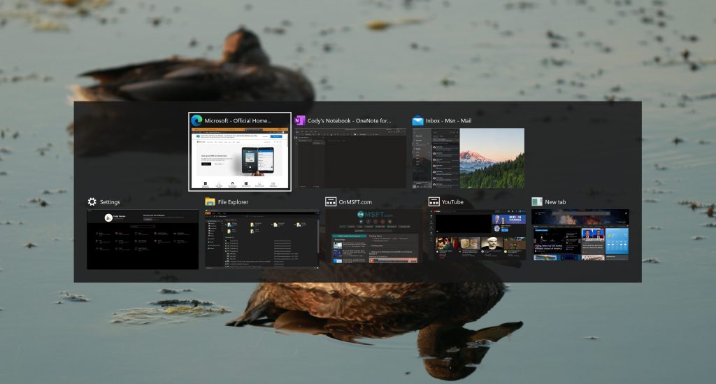 Windows Alt + Tab interface as it appears in the Windows 10 October 2020 Update