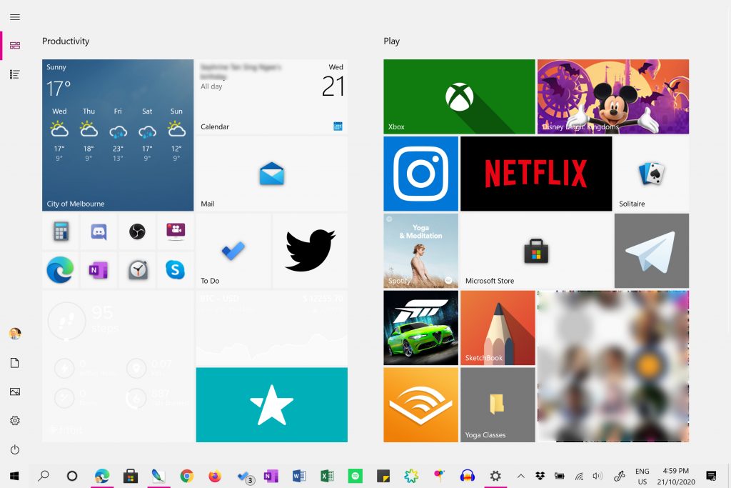 Windows 10 Start menu fullscreen