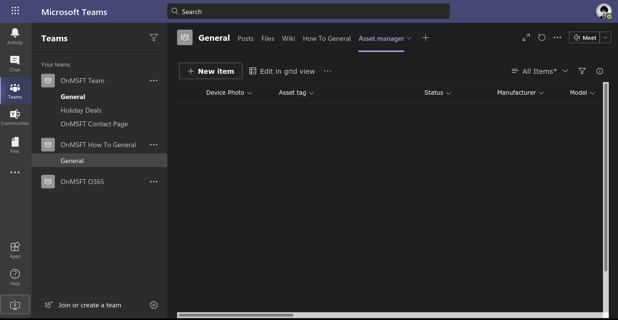 Screenshot of Microsoft Lists in Microsoft Teams