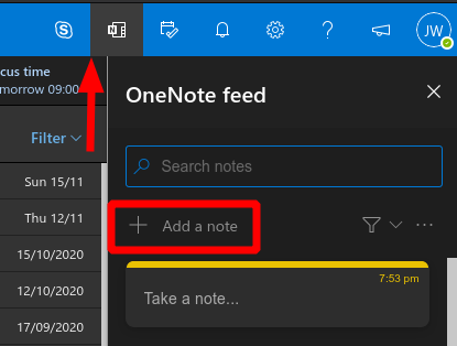 Screenshot of notes in Outlook web app