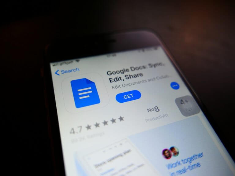 Photo of Google Docs' App Store page on iOS