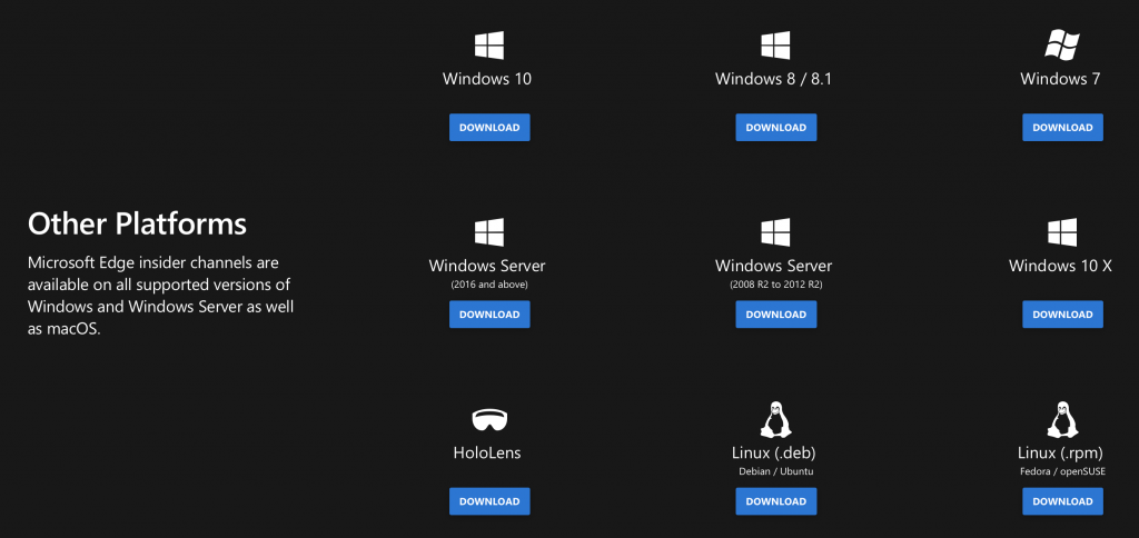 Microsoft Edge Insider Platforms