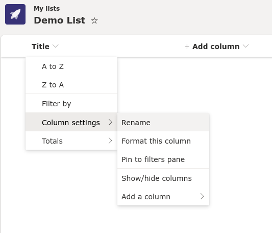 Screenshot of column creation in Microsoft Lists