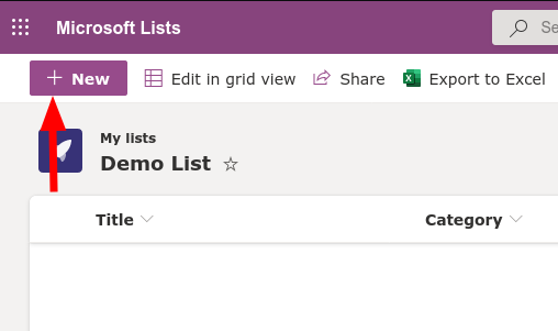 Screenshot of adding a new item to Microsoft Lists