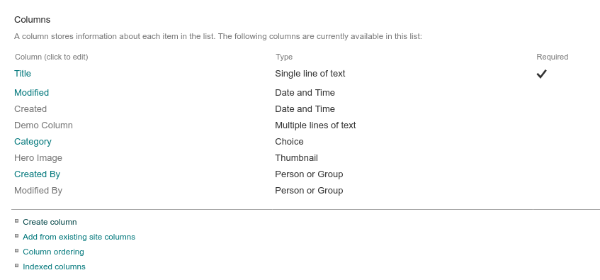 Screenshot of configuring a Microsoft Lists list using the SharePoint settings interface