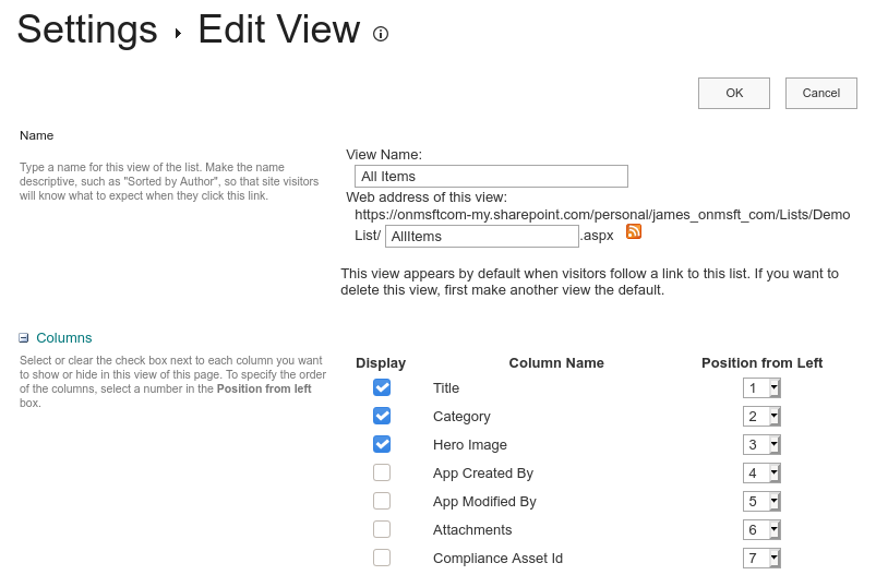 Screenshot of configuring a Microsoft Lists list using the SharePoint settings interface