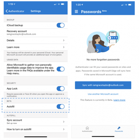 Nueva experiencia de autocompletar para Microsoft Authenticator Ios