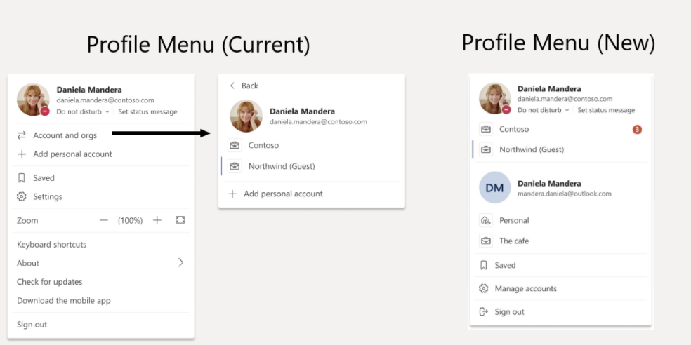 Microsoft Teams New Profile Menu