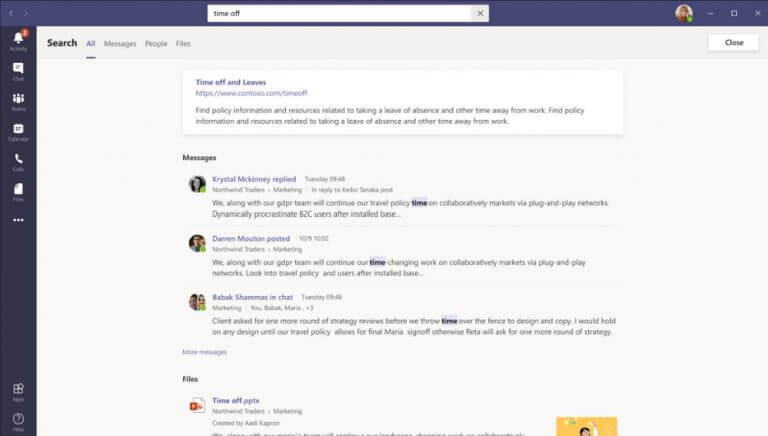 Microsoft Teams Search Function