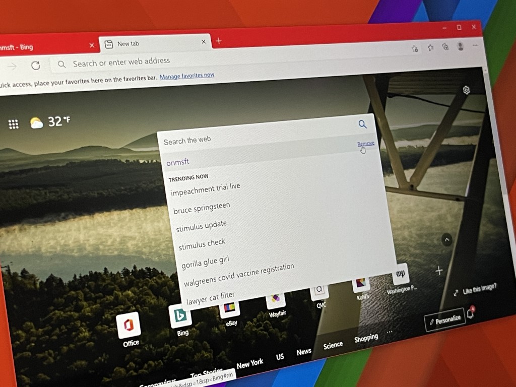 It is now easier to delete your Bing search history on Microsoft Edge's New Tab page - OnMSFT.com - February 10, 2021