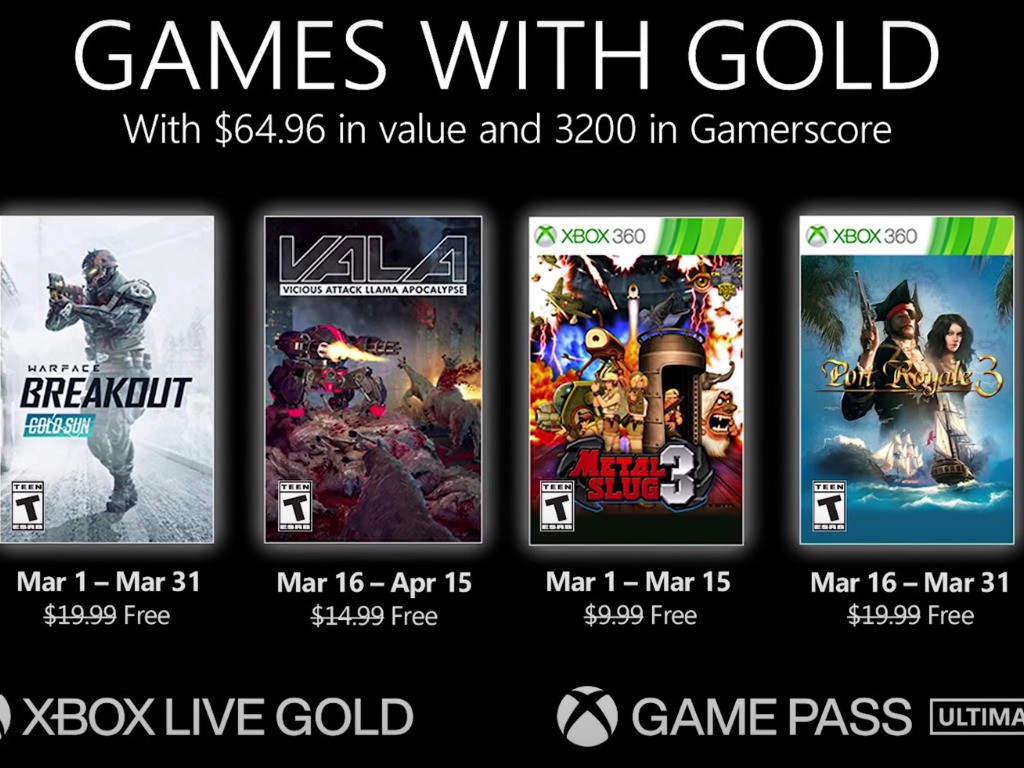 Microsoft reveals new Games with Gold for March