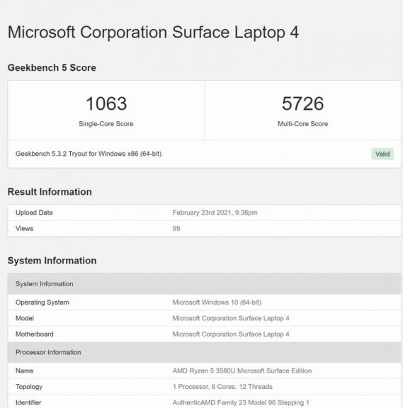 Geekebch Results Surface Laptop 4 768x768