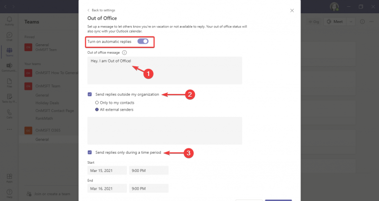 Microsoft Teams Out of Office