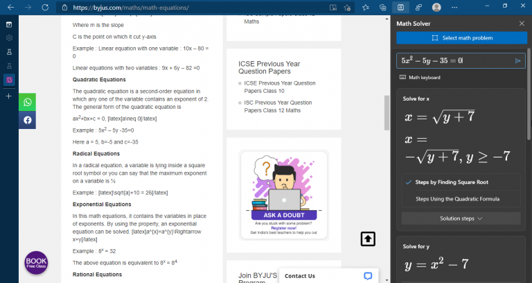 Microsoft Edge Math Solver 3