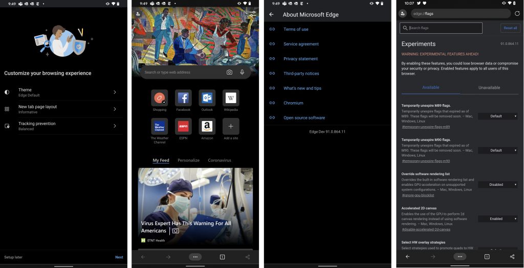 Edge Dev Android Screenshots