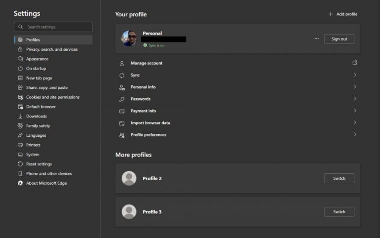 Microsoft Edge Profile Settings