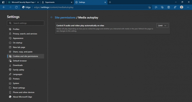 Microsoft Edge Limit Auto Play