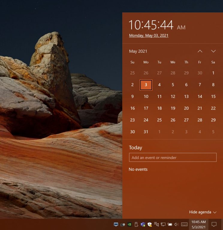 Date and time windows taskbar