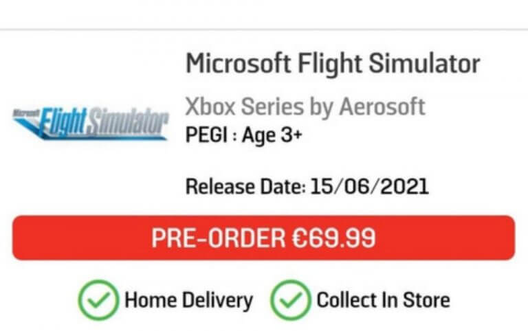 Microsoft Flight Simulator Xbox Series X listing