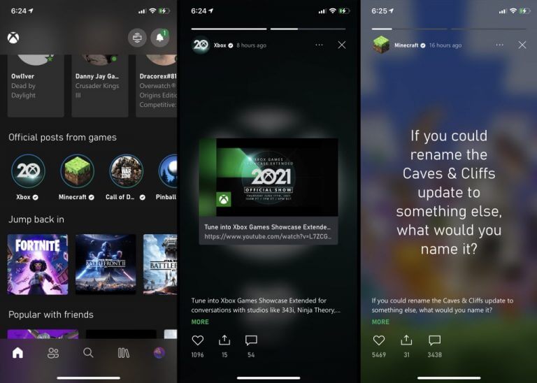 iPhone Xbox app with new stories feature