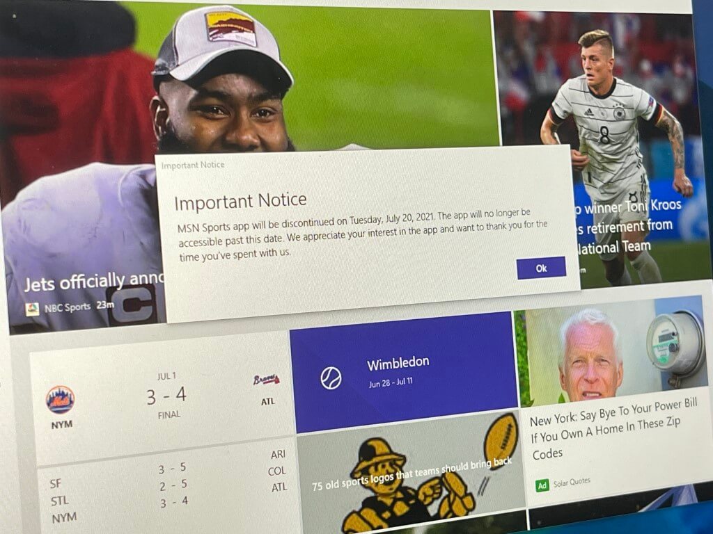 Microsoft to discontinue the Windows 10 MSN Sports app on July 20 - OnMSFT.com - July 2, 2021