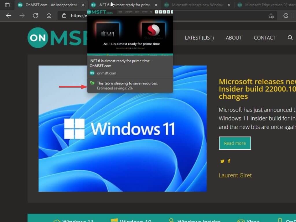 Microsoft's stats detail how the Sleeping tabs feature is helping Edge users save resources - OnMSFT.com - December 7, 2022
