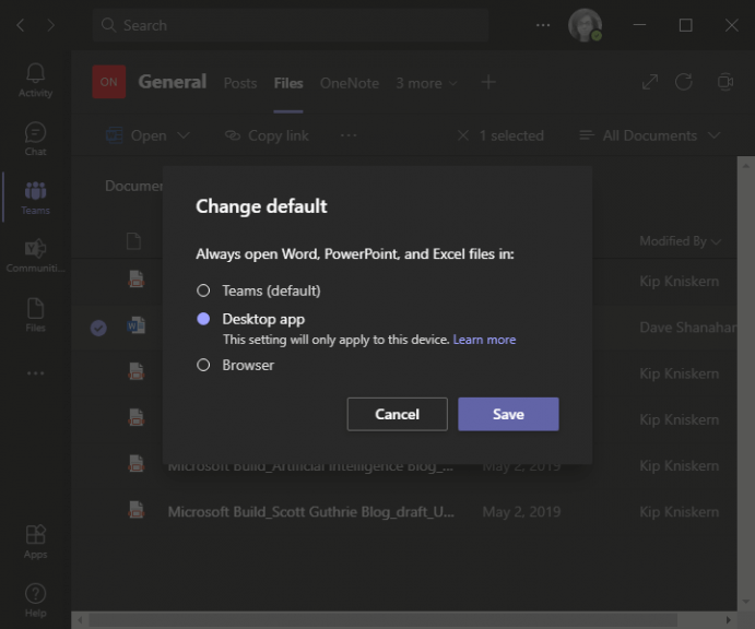 Microsoft Teams public preview now lets users choose where to open Office files - OnMSFT.com - July 26, 2021