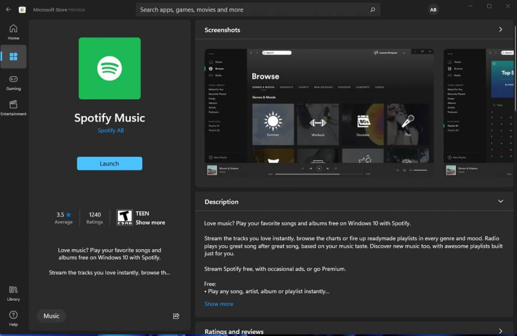 Store Spotify Windows 11