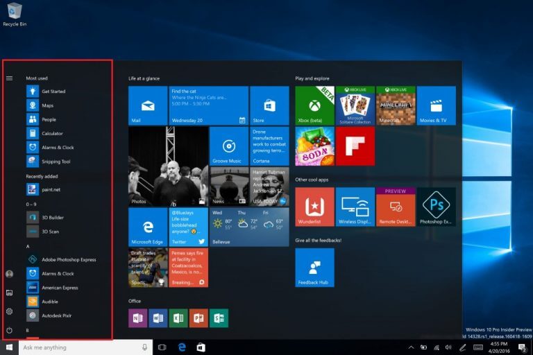 Windows 10 Start Menu