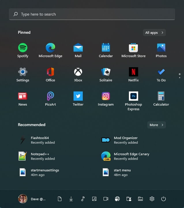 Windows 11 Start menu 