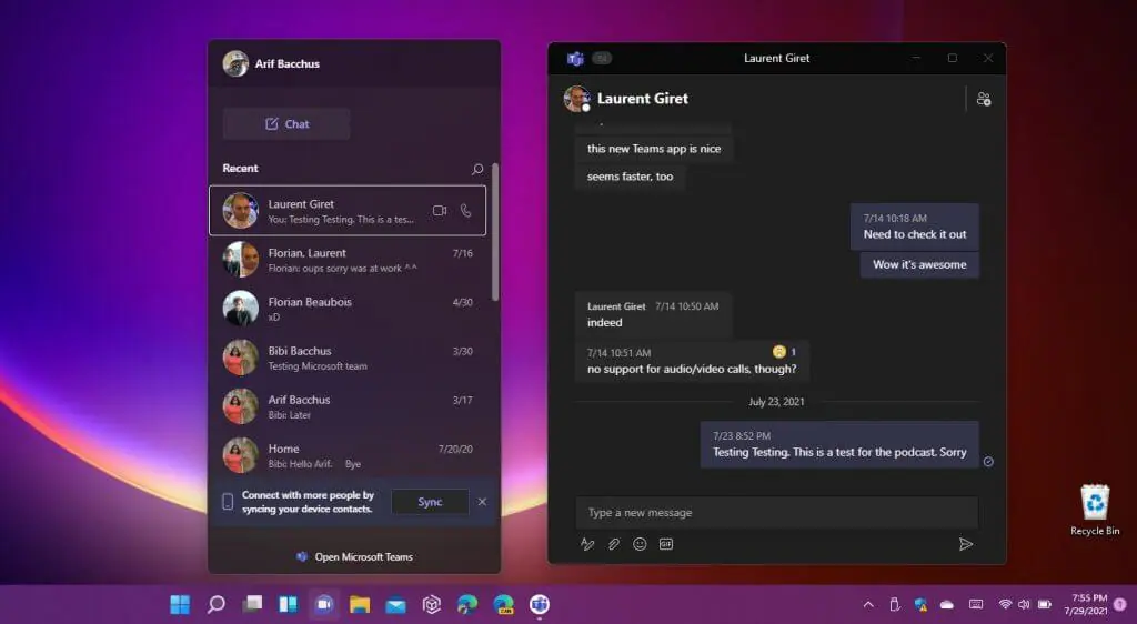 Microsoft teams app on windows 11.