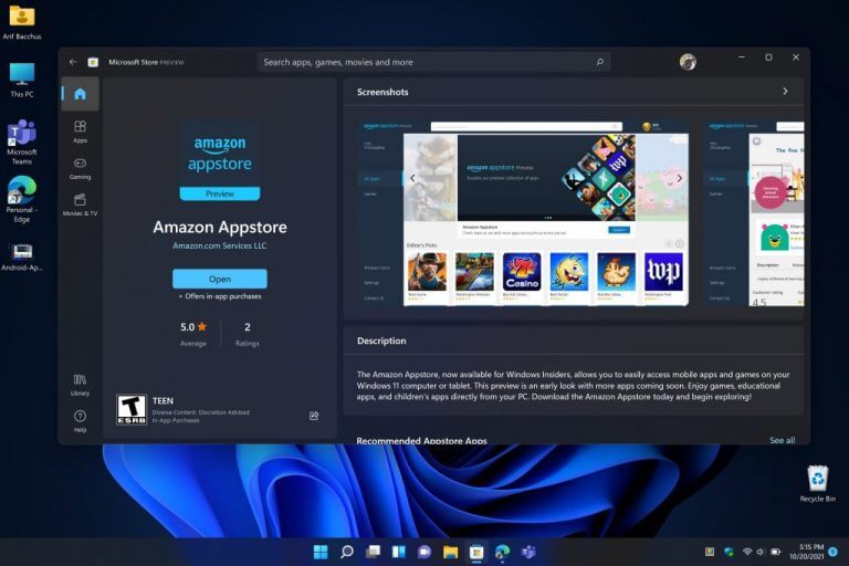 How to run android apps in windows 11 via the amazon app store (hands-on video) - onmsft. Com - october 20, 2021