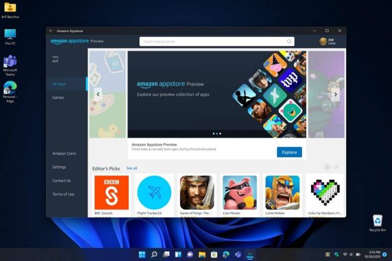 How to run Android apps in Windows 11 via the Amazon App Store (Hands-on video) - OnMSFT.com - October 20, 2021