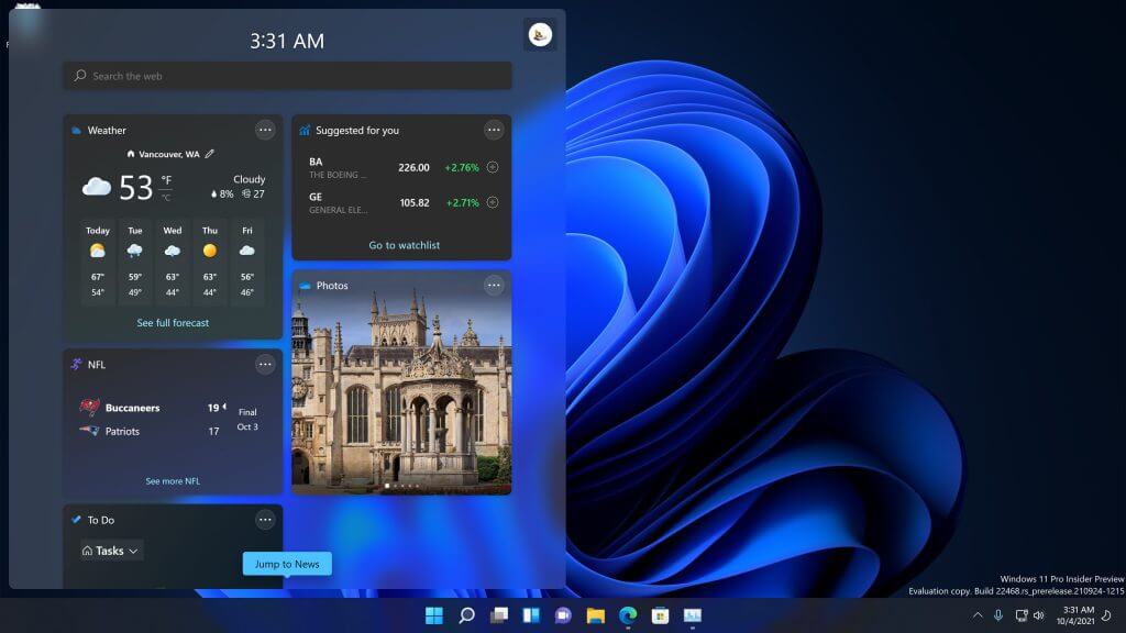 Windows 11 Review: A More Coherent Software Experience (Hands On Video) - Screenshot 11 Windows 11 widgets