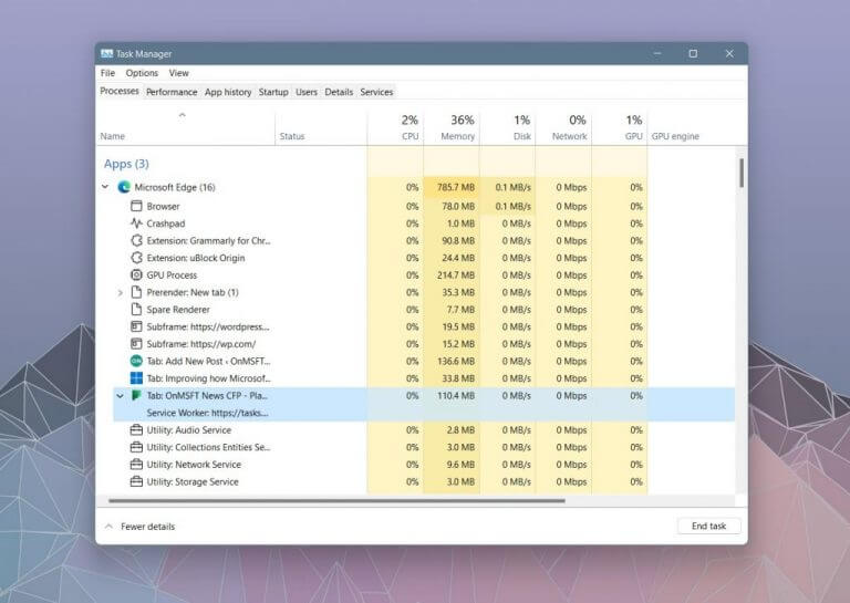 Microsoft makes it easier to see and understand edge processes in the windows 11 task manager - onmsft. Com - october 12, 2021