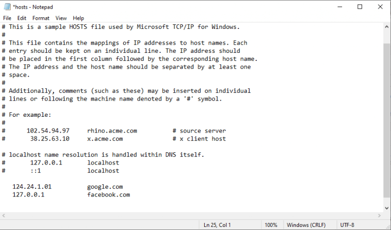 Configuring the host file on notepad