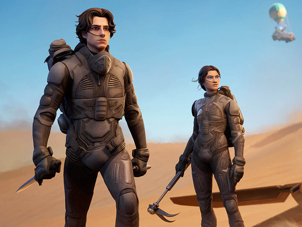 Dune's Zendaya and Timothee Chalamet in Fortnite video game on Xbox One and Xbox Series X
