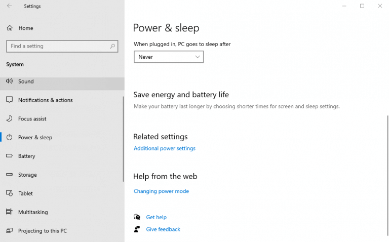 power settings in windows 10