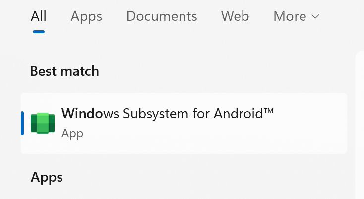 windows subsystem for android search