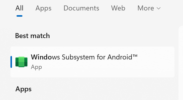 Windows subsystem for android search