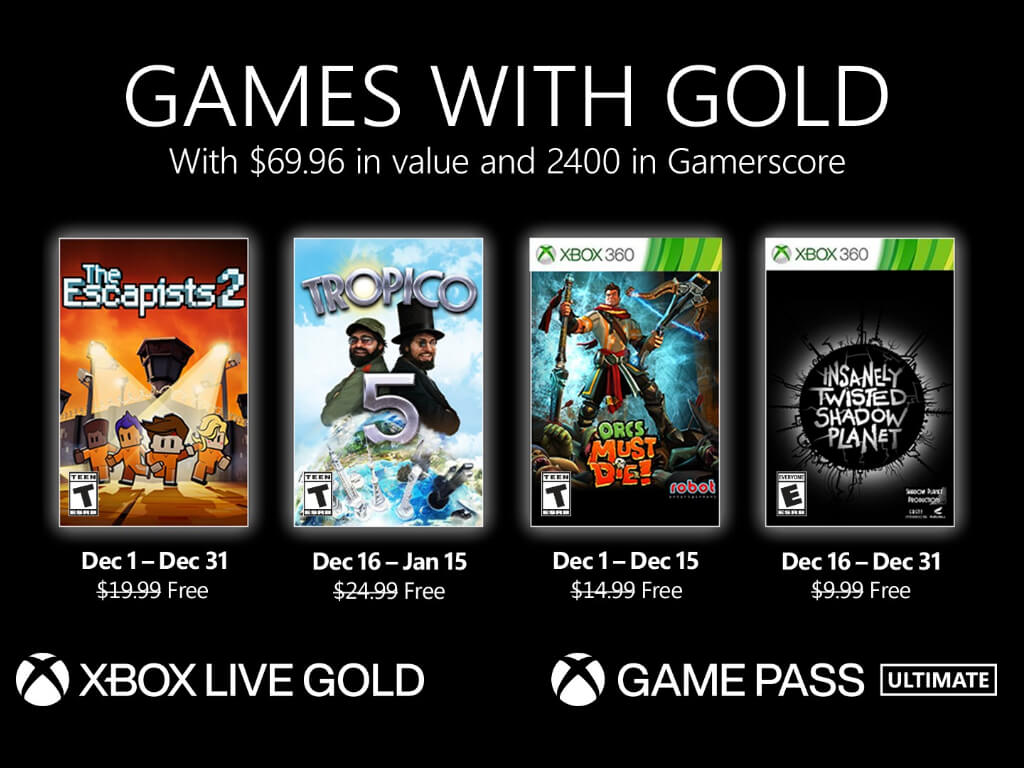 Xbox Games with Gold for December 2021 include Tropico 5 and The Escapists 2 - OnMSFT.com - November 23, 2021