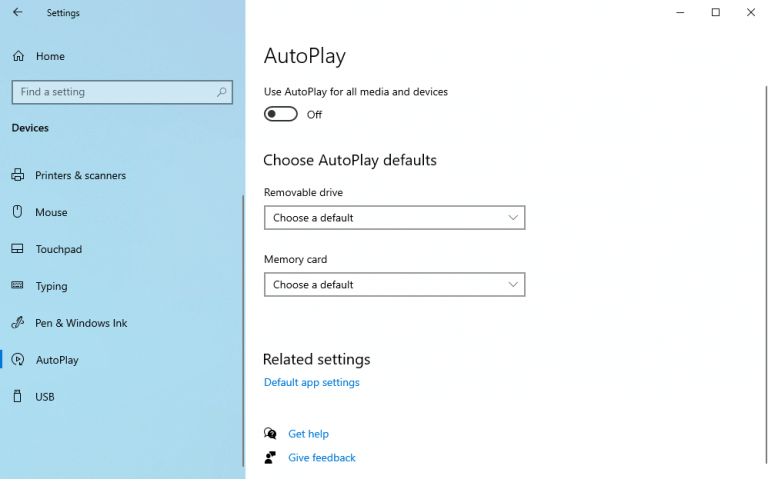 Disabled autoplay in windows 10