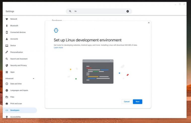How to turning on linux on a chromebook.