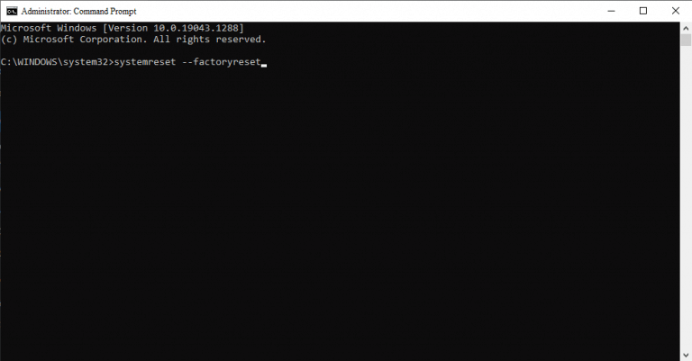 Factory reset through command prompt