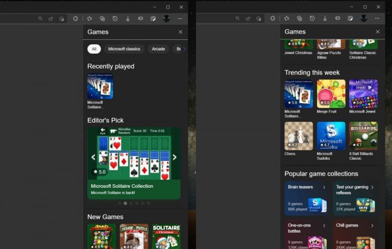 Microsoft Edge's newest feature in testing is a Games Panel with quick access to Solitaire, more - OnMSFT.com - December 28, 2021